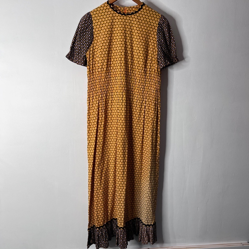 Vintage Handmade Womens Prairie Yellow Hearts Maxi Dress | Size 8/10 *SEE NOTE*